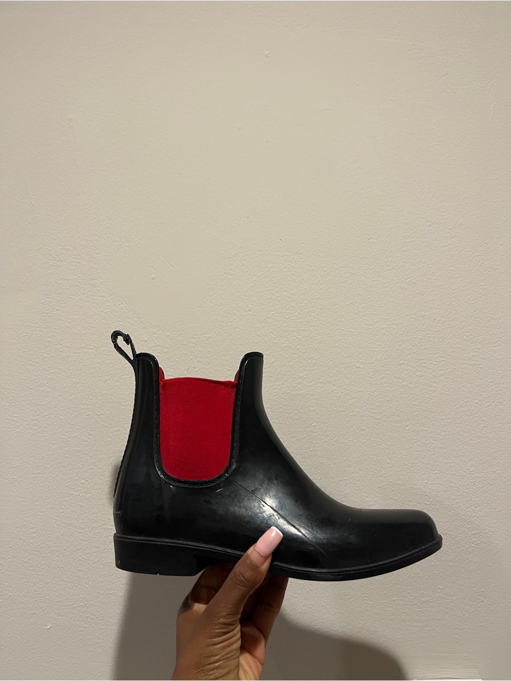Lauren Ralph Lauren Black Chelsea Rain Boots with Red Elastic